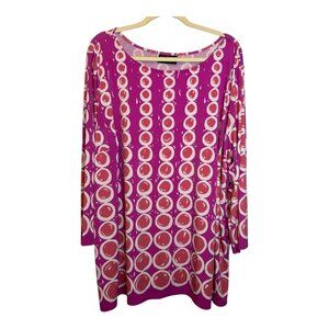 Bob Mackie Art to Wear Blouse Women's Size 4X‎ Tunic Dress 60s Tribal Pink White